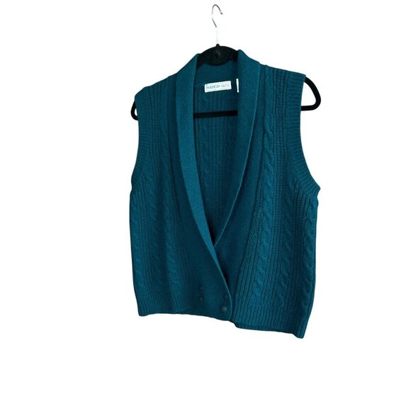 Northern Isles Vintage Teal Chunky Knit Double Breasted Sweater Vest Size Medium - Picture 2 of 9